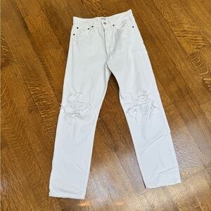 Agolde White Distressed Straight-Leg Jeans